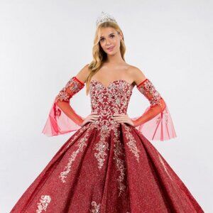 NEW LONG OFF THE SHOULDER EMBROIDERED LACE BALL GOWN WITH LACE UP BACK GL1912